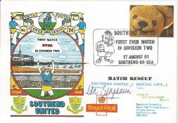 SOUTHEND UNITED V BRISTOL CITY 1991 DAWN FIRST DAY COVER SIGNED BY IAN BENJAMIN. Good condition .