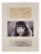 Jessie Mathews signature piece includes signed page, black and white photo and name plaque. 12x8