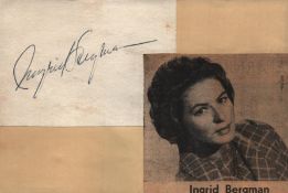 Ingrid Bergman signed 6x4 inch overall album page affixed to card with newspaper image with Margaret