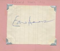 Edward Heath signed 5x4 inch overall album page affixed to card. Good condition. All autographs come