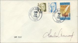 Astronaut Charles Conrad signed SRM Test envelope double PM Brigham City DT Aug 18 1988 USPO. Good