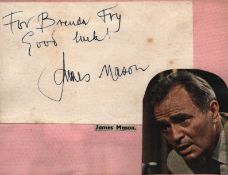 James Mason signature piece affixed to 6x4inch album page with small colour photo image dedicated.