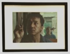Jackie Chan signed 17x13inch overall framed and mounted Karate Kid colour photo. Good condition. All