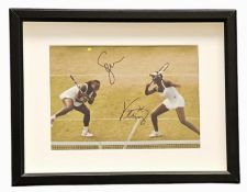 Tennis, Serena and Venus Williams signed 17x13inch overall framed and mounted colour photo. Good