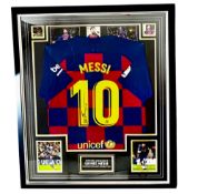 Football, Lionel Messi signed 40x32inch overall framed and mounted Barcelona F.C number 10 shirt