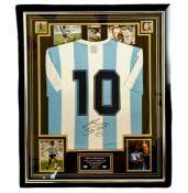 Football, Diego Maradona signed 40x32inch overall framed and mounted retro Argentina shirt