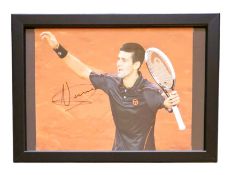 Tennis, Novak Djokovic signed 13x10inch overall framed colour photo. Good condition. All