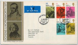 Post Office First Day cover of Dickens and Wordsworth postmarked 3/6/1970 Edinburgh with stamps