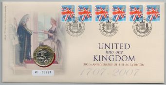 2007 Coin Cover featuring the £2 coin to commemorate 300th Anniversary of the Act of Union 1707-2007
