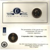 Coin. Presentation special issue commemorates 150 years of corporate registration 5 September 1844-5