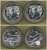 Commemorative Coins 2 x 2.000 Spanish pesetas 925 sterling silver 'Juan Carlos I and Sofia 2001 in