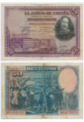 1928 Spanish 50 PTAS banknote. In good condition. We combine postage on multiple winning lots and