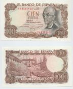 2 x Uncirculated 100 PTAS 1970 Banknotes, Both Notes in excellent condition. We combine postage on