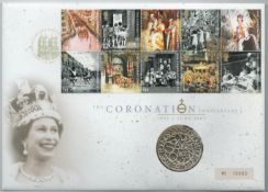 2003 FDC Celebrating the 50th Anniversary of the Queen's Coronation contains a £5 commemorative coin