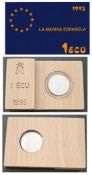 The Spanish Navy (M 1 ECU 1995) Commemorative 1 EURO Coin presentation wooden holder in blue box. We