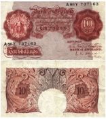 Ten Schillings Bank Note. Bank of England Serial number A86Y 737163. We combine postage on
