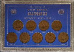 The Coinage of Great Britain Half Pennies George VI 1945-1952 Collection in plastic case. We combine