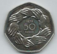 Uncirculated 50 pence coin to commemorate 50 years of joining the Common Market 1973-2023. We