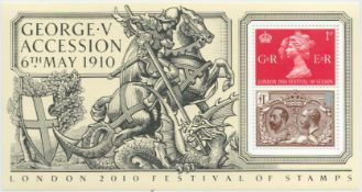 2010 London Festival of Stamps, George V Accession 6th May 1910 Mint Stamp Mini sheet with 2 stamps.