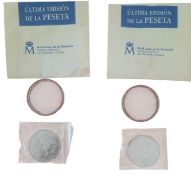 2 x 2000 PTAS coins last Edition PTAS Each coin comes with Plastic Protective case. 1 of the coins