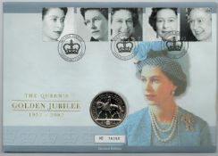 2002 Golden Jubilee £5 Coin Cover with 5 1st stamps and postmarked SW1, Numbered 19396. We combine