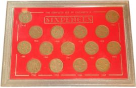 The complete set of Elizabeth II Sixpences dating from 1953 through to 1967. Presented in a