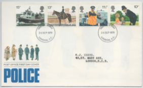 Post Office First Day Cover in recognition to the Police, complete with 4 stamps that are postmarked