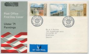 Post Office First Day Cover featuring the Ulster 71 Paintings, complete with stamps and postmarked