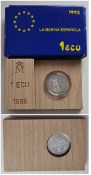 The Spanish Navy (M 1 ECU 1995) Commemorative 1 EURO Coin presentation wooden holder in blue box. We