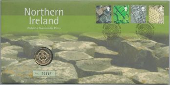 2001 Northern Ireland £1 Coin Cover with stamps and postmarks dated 2nd October 2001. We combine