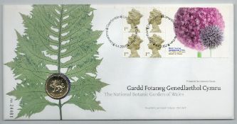 Welsh year 2000 £1 coin cover to celebrate The National Botanic Garden of Wales, complete with