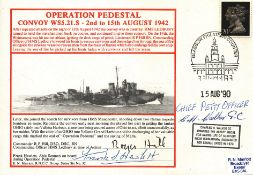 C Walker, R Hill and F Hewlett signed Operation Pedestal military cover. We combine postage on