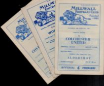 Millwall F.C vintage programme collection includes 3, v Workington 2nd Sept 1961, Colchester