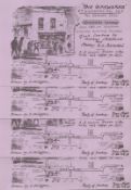 The Gasworks Restaurant, thick lilac background notices 7½ x5 , designed, drawn and signed thick