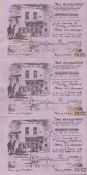 The Gasworks Restaurant, thick lilac background notices 7½ x5 , designed, drawn and signed thick