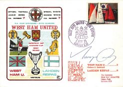 FOOTBALL WEST HAM UNITED V LAHDEN REIPAS 1975 DAWN FIRST DAY COVER SIGNED BY MERVYN DAY. Good