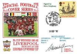 FOOTBALL LIVERPOOL V AP LIMASSOL 1992 DAWN FIRST DAY COVER SIGNED BY STEVE HEIGHWAY. Good