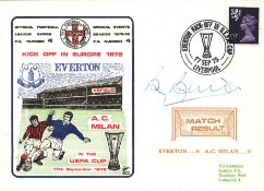 FOOTBALL EVERTON V AC MILAN 1975 DAWN FIRST DAY COVER SIGNED BY MANAGER BILLY BINGHAM. Good