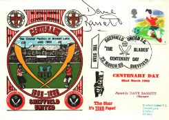 FOOTBALL SHEFFIELD UNITED CENTENARY 1989 DAWN FIRST DAY COVER SIGNED BY DAVE BASSETT. Good condition