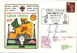 FOOTBALL LEEDS UNITED V FC ZURICH 1974 DAWN FIRST DAY COVER SIGNED BY JOE JORDAN. Good condition .