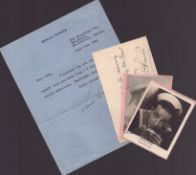 Ronald Shiner autograph collection including TLS dated 23rd June 1954, signed black and white photo,