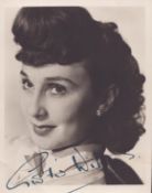 Googie Withers printed signature 5x4inch black and white photo. Good condition Est.