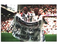 Teddy Sheringham signed 10x8 inch colour photo pictured celebrating while on England duty. Good