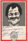 John Conteh signed 6x4inch caricature picture card. Dedicated. Good condition Est.