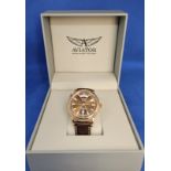 Aviator Douglas DC-3 Ltd Ed Swiss ETA Automatic PVD Day Date Watch, Genuine leather strap housed