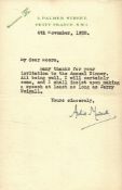 Archie McDonnell signed typed letter dated 1938. Archibald Gordon Macdonell was a Scottish writer,