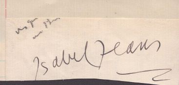 Isabel Jeans signed card 3.5x3 inch in size. Good condition Est.