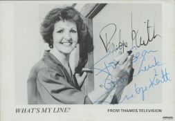 Penelope Keith signed 6x4 inch Whats My Line black and white promo photo dedicated. Good condition