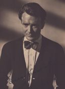 John Mills printed signature 5x3.5 inch black and white photo. Good condition Est.