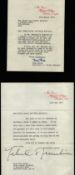 Yehudi Menuhin signed letter date stamped 1971 and secretarial signed letter dated 1980. Good